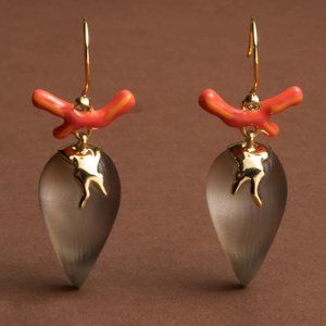 NEW $295 Alexis Bittar Aquatic Dreams Coral Drop Lucite Earrings in Warm Grey